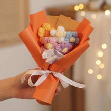1 Bouquet Creative Yarn Simulated Puff Flower Bouquet, 18cm X 15cm, Suitable As Mother's Day Gift, Birthday Gift, Holiday Gift, Party Gift, Back To School Gift, Valentine's Day Gift, Souvenir Gift - Multicolor - View 8