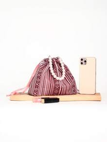 Classic Fashion Striped Pearl Drawstring Pouch, Simple Casual Pleated Metal Chain Crossbody Mini Cute Cloud Handbag - Multicolor - View 3