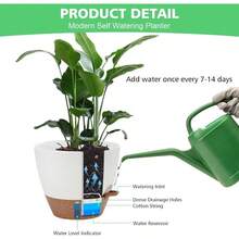 12 10 9 8 Self Watering Pots With Water Level Indicator, Large Plastic Planters Set With Mesh Drainage Hole And Removable Saucer Reservoir, Big Flower Pot For Indoor Outdoor Plants - White - 白色 - 查看 8