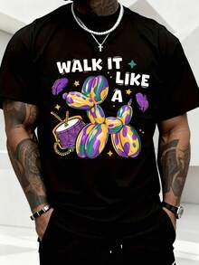 Walk It Like A Mardi Gras Balloon Dog T Shirt Carnival Party Costume Festival Fun Graphic Tee Men Women Streetwear Fashion - Black - View 1