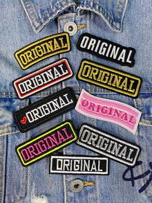 一套3/6/9个黑色、金色、银色、粉色原创英文字母刺绣布贴，可爱时尚涤纶徽章贴花，DIY服装熨烫布贴，缝纫配件布贴，适用于背包、牛仔裤、夹克、T恤、帽子、连衣裙等。