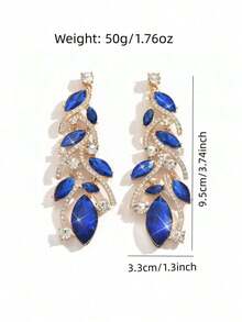 Vintage Navy Blue Rhinestone Earrings, Exaggerated Women's Evening Party Theme Earrings, Elegant And Sophisticated Gift - Xanh đậm - Xem 4