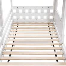 Children's Bed, Mid-Sleeper Bed, House Bed With Roof And Window, Four-Sided Fence, With Small Stairs, Free Storage Space Under The Bed, Pine + MDF + Plywood, White + Natural, 90x200cm - 白色 - 查看 11
