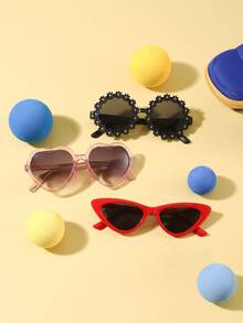 1 Set 3PCS Boy's And Girl's 3-8Y Polycarbonate Cat Eye Heart-Shaped Frame Cute Vers Fashion Glasses, Outdoor Travel Sun Protection Festival Party Outfit, With Glasses Case - Multicolor - View 6