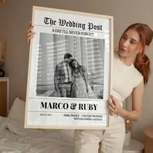 1pc Customized Newspaper Poster, Personalized Wedding Newspaper Photo & Text Wall Art Print, Newlywed Times Newspaper, Wedding Party Announcement, Wedding Gazette, Ideal For Weddings And Special Occasions - Multicolor - View 3