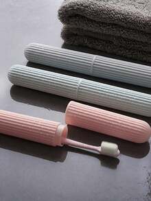 半支装条纹牙刷盒，防滑条纹设计，简约旅行牙刷收纳盒，小巧轻便，适合旅行 - 彩色 - 查看 7