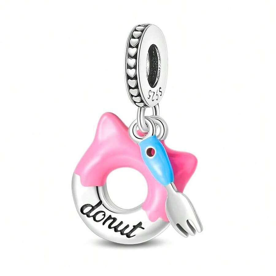 Cute Panda Animal 925 Sterling Silver Charms For Bracelets And Necklace Dangle Pendants Butterfly Elephant Dog Bead Jewelry Present For Women Family Friends - 兩把粉紅刀叉吊墜 - 查看 1