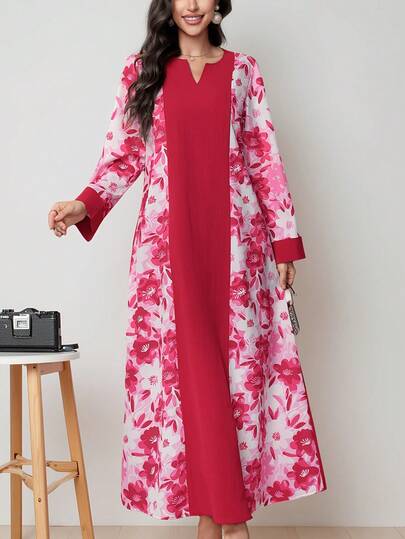 Vestido de mujer de manga larga con estampado, nuevo estilo primavera 2026 para fiesta de San Valentín. Vestido suelto y elegante para fiesta para mujeres. Vestido de playa rojo, vestido de noche de moda.