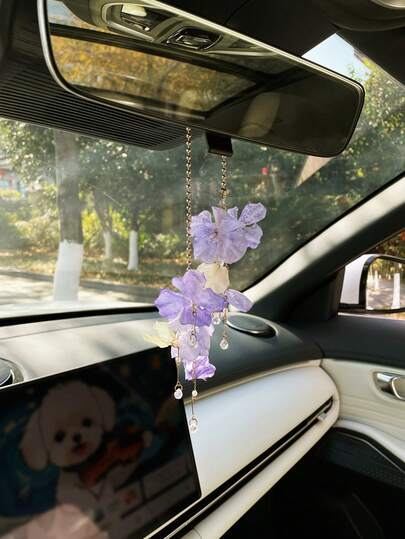 Car Hanging Ornament, Creative Car Rearview Mirror Pendant Decoration, Car Interior Flower Tassel Hanging Accessory