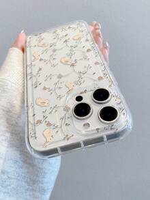 Bunnies 1pc Minimalist Floral & Rabbit Pattern Transparent TPU Cushion Anti-Drop Phone Case, Suitable As Holiday Gift Compatible With Apple, Galaxy S22/23/24/25/A05/A05S/A53/A54/A55 And Other Models - Multicolor - View 4