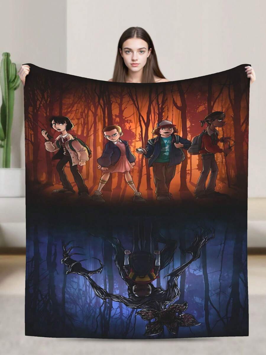 Stranger Merch Things Throw Blanket Warm Blankets Breathable Air Conditioner Blanket For Car Classic Outdoor Blankets For Picnic For All Season - màu đen - Xem 1