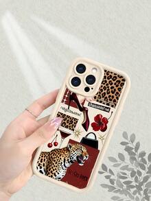 Leopard Print High Heels Cherry Pattern Phone Case For IPhone 17/16/15/14/13/12/11/X/XS/XSMAX Fashion  Stylish Protective Cover For Women Girls Daily Use - trắng - Xem 5
