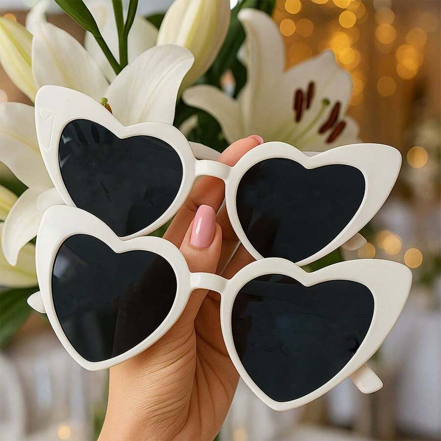 1pc Heart-Shaped Decorative Glasses, Suitable For Valentine's Day, Weddings, Birthdays, Beach Trips, Daily Use, Unique Small Gift, Party/Gathering Supplies, Groomsman/Bridesmaid, Photography Props, Summer Beach/Pool Party Favor, Valentine's Day Small Gift - White - View 1