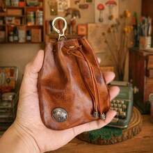 1pc Vintage Handmade Leather Wallet | Premium Vegetable Tanned Coin Purse With Key Ring | Multifunctional Car Key Card Holder | Striped Pattern, Magnetic Snap | Ideal Gift For Valentine's Day And Father's Day - Multicolor - View 8