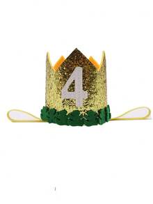 Shiny Gold Jungle Crown Birthday Party Hat, Handmade Glued Numeric 1-9 Holiday Event Party Costume Headpiece, Felt Leaf Crown Party Hat