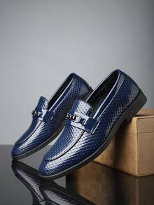 Slip-On Loafers, Casual, British Style Leather Shoes - Blue - View 2