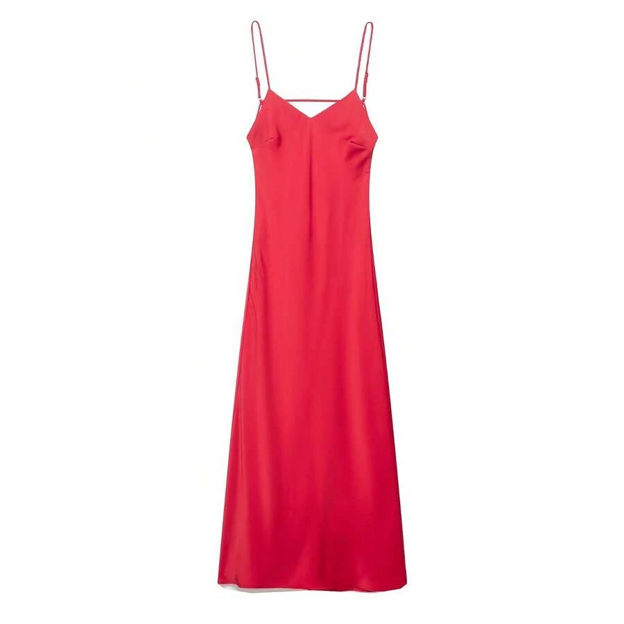 Đầm satin cổ chữ V hở lưng gợi cảm DEEKA mới, đầm dự tiệc/sự kiện thanh lịch kiểu nội y mùa hè.