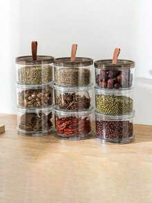 1pc 3-Tier Round Spice Storage Jar, Multi-Layer Food Preservation Container, Transparent Airtight Canister, Suitable For Storing Grains, Cereals, Snacks, Spices, Ideal For Refrigerator Or Countertop, Perfect For Home Kitchen - Multicolor - View 9