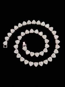 1pc Women's Punk Rock Heart & Circle Chain Necklace, Fully Rhinestoned Chain Necklace, Fashionable & Elegant Jewelry, Suitable For Daily Wear Or Parties, Valentine's Day Gift, 2 Styles Available - Silver - View 5