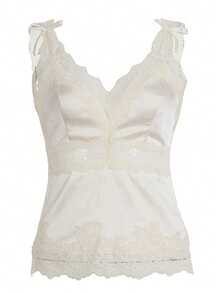 春夏新款蕾丝拼接V领性感蝴蝶结透视吊带背心（女款） - 香檳色 - 查看 4