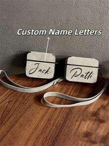 [Customized]Personalized Custom Luxury Name Letter Customized Cover Compatible With Airpods 1 2 3 4 Pro 2 Pro 3 Simple Solid Color With Wristband Cover Anti-Drop Earphone Case - Multicolor - View 2