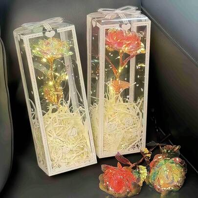 1pc Colorful Illuminating Rose, Artificial Flower Bouquet, Everlasting Flower Decor, Multicolor Plastic Fake Flower, Imitation Rose, Gift For Women, Mother's Birthday Gift, Valentine's Day Gift, Birthday/Wedding Party, Home Decor