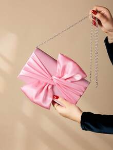 Danbea 缎面蝴蝶花朵造型手拿包，适合派对、晚宴等场合 - 淺粉色 - 查看 4