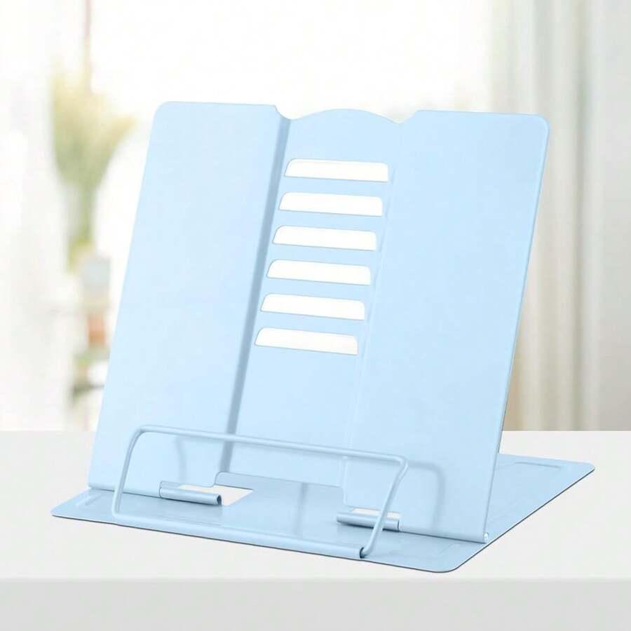 Metal Desk Book Holder, Adjustable Cookbook & Document Holder, Portable Bookstand For Music Books, Textbooks, Recipes, Tablets & IPads (Macaron Blue) - MacaronBlue - View 1