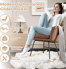 Silla de balancín de tamaño grande para bebés, transportador ergonómico con acolchado de terciopelo suave y espuma de alta densidad, silla cómoda para amamantar en interiores que soporta hasta 350 libras para salón, dormitorio - Marrón - Ver 5