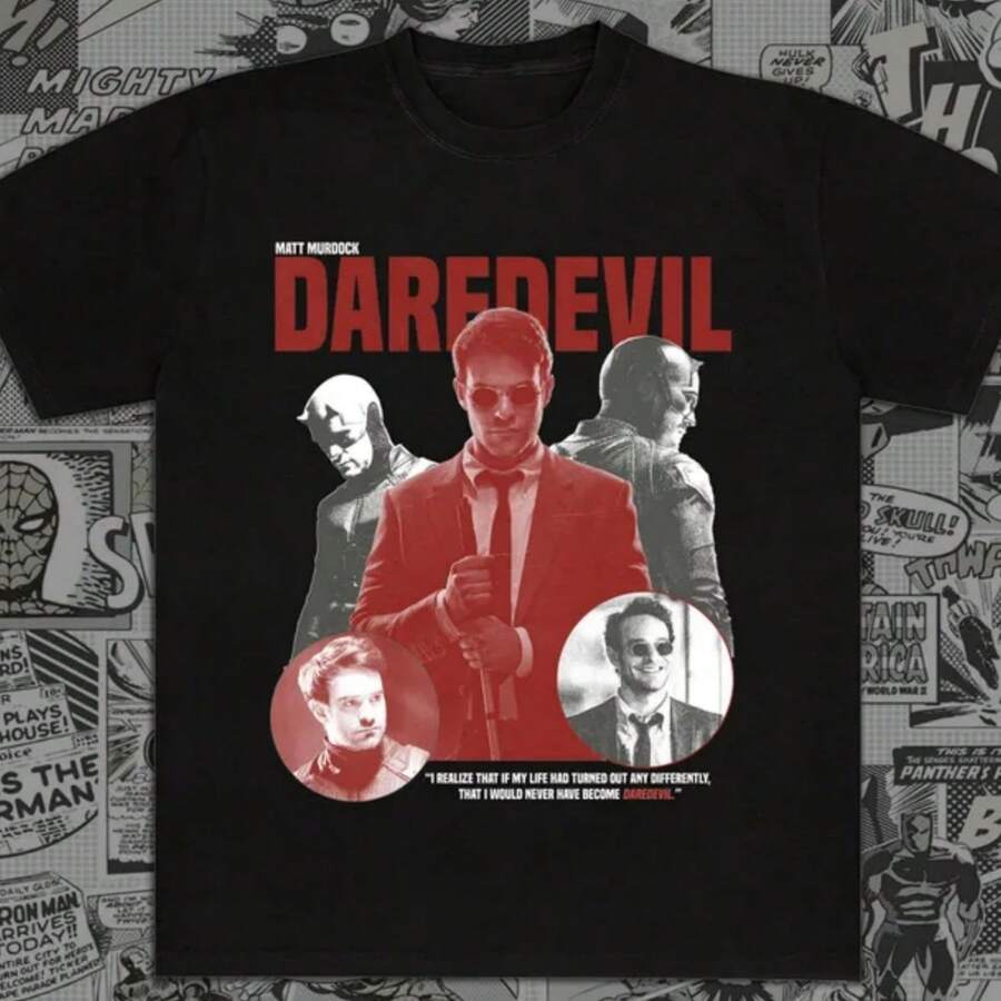 Daredevil Matt Murdock Comic T-Shirt Murdock MCU Fan Gifts Disneyland Retro Comics Daredevil Born Again Tee.Jpg - 黑色 - 查看 1