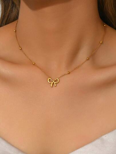 Collar de mariposa de acero inoxidable, cadena de clavícula versátil y minimalista de lujo, collar de acero de titanio con lazo de moda para mujeres, adecuado como regalo para amigos, maestros, familiares, mejores amigos, apropiado para ocasiones como citas, fiestas, regreso a la escuela, graduación, sesiones de fotos, adecuado para días festivos como el Día de los Familiares, el Día de la Madre, Año Nuevo, San Valentín, etc.