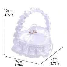 婚礼戒指枕形心形盒，白色浪漫蕾丝珍珠戒指盒，带丝带，适用于婚礼仪式戒指童 - 彩色 - 查看 6