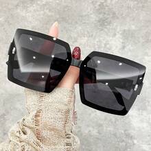 1 pieza Gafas de moda de mujer con marco cuadrado grande y personalizado, adecuadas para viajes, ocio, fiestas, playa y decoración diaria - Multicolor - Ver 9
