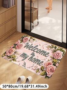 1件畅销奢华仿羊绒粉色玫瑰印花门垫，长方形可机洗浴室垫，柔软亲肤TPR防滑底厨房垫，可水洗迎宾门垫，适用于客厅地毯、卧室装饰地毯，适合家居、客厅、卧室、厨房、洗衣房、花园、走廊和户外装饰，多种尺寸可选，情人节礼物 - 彩色 - 查看 13