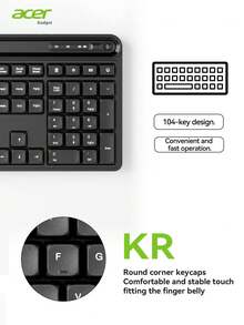 Acer OCC316 Keyboard And Mouse Combo - Plug & Play, Compact Wireless Keyboard And Ambidextrous Wireless Optical Mouse, Compatible With Windows/OS (No Receiver Required) - Black - View 4