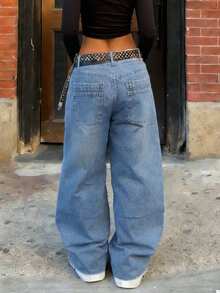 Quần jeans nữ dáng suông rộng rãi kiểu vintage, phong cách đường phố tối giản cổ điển, dễ mặc hàng ngày, thích hợp cho mùa xuân. - Rửa nhẹ - Xem 7