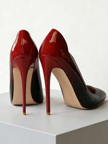 MERUMOTE 4.72"/12CM Slip On High Heels For Women Closed Pointed Toe Stilettos Sexy Wedding Party Pumps - Red Black - 查看 5