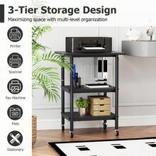 COSTWAY Height Adjustable Printer Stand, 3-Tier Printer Cart With Storage Shelves & Locking Wheels, Rolling Storage Rack, Heavy-Duty Mobile Machine Stand For 3D Printer Scanner Fax Machine, Brown/Black/White - Negro - Ver 4