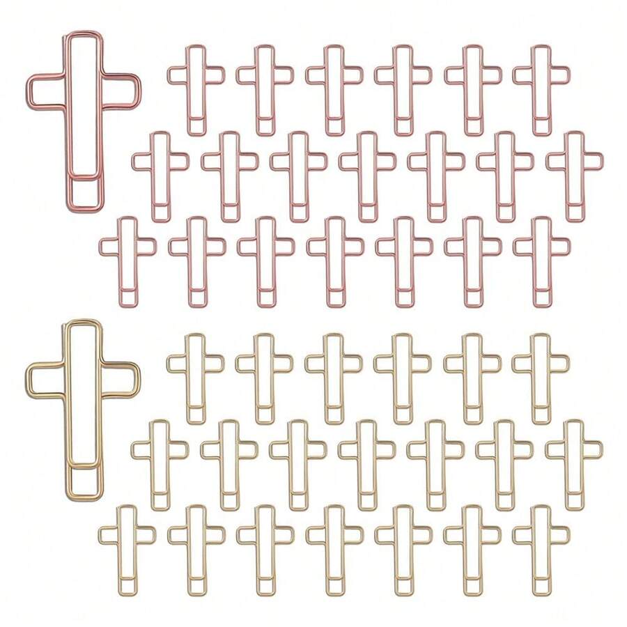 40pcs Cross Shape Paper Clips With Clear Box, Rose Gold, Funny Cute Paperclips Bookmarks Planner Clips For Fun Office Supplies Schoolsss Gifts Wedding Decoration - Cross40pcs - View 1