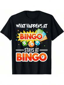 ¿Qué le pasó al bingo, bingo a la izquierda camiseta de bingo casual-Camiseta de algodón con cuello redondo, adecuada para familiares y amigos [Camiseta de algodón 100%, Camiseta de algodón camiseta de fitness] - Negro - Ver 1