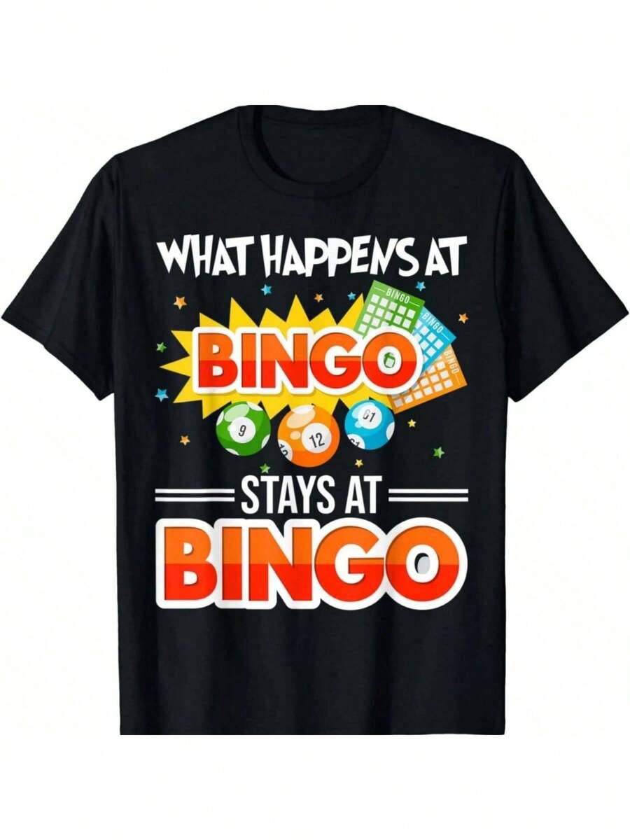 ¿Qué le pasó al bingo, bingo a la izquierda camiseta de bingo casual-Camiseta de algodón con cuello redondo, adecuada para familiares y amigos [Camiseta de algodón 100%, Camiseta de algodón camiseta de fitness] - Negro - Ver 1