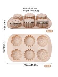 1个6孔硅胶花朵蛋糕模具，DIY布丁果冻冰块烘焙工具，慕斯巧克力模具，耐热不粘，适用于烤箱烘焙，生日派对节日活动 - 彩色 - 查看 13
