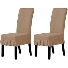 Easy-Going Dining Chair Covers Stretch Parsons Chair Slipcover With Skirt Chair Covers For Dining Room Restaurant Banquet (2 PCS, Light Gray) Local Shipping - 駝色 - 查看 1
