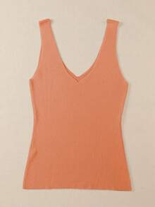 Acelitt Áo tank top nữ màu trơn, cổ chữ V, chất liệu len dệt kim, kiểu dáng casual, hở lưng, thích hợp cho kỳ nghỉ hè. - trái cam - Xem 5