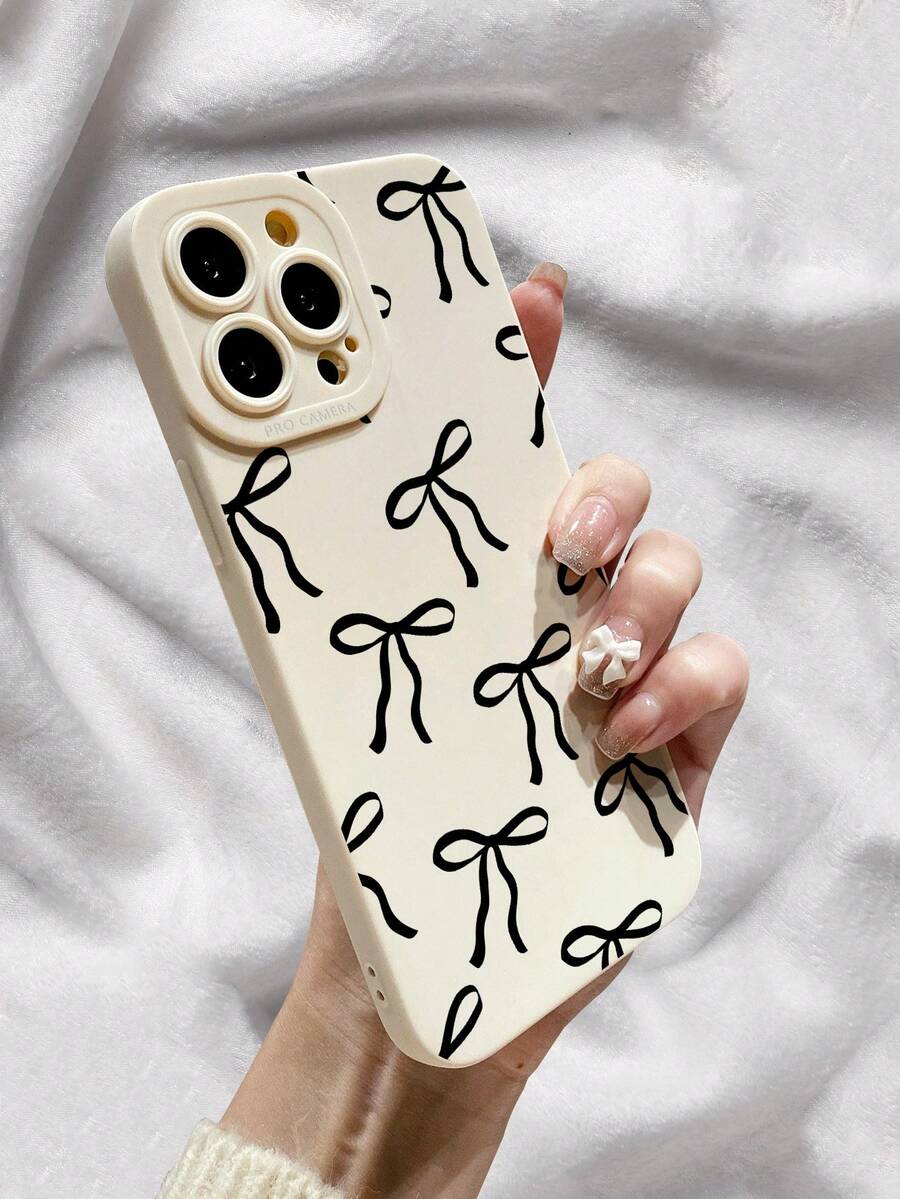 极简蝴蝶结设计液态硅胶手机壳，全方位保护，防震防摔，TPU软橡胶材质，兼容 - 彩色 - 查看 1