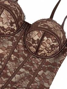 Áo corset kiểu bustier viền ren hoa dành cho nữ, thanh lịch và thoải mái cho mùa hè. - màu nâu - Xem 2
