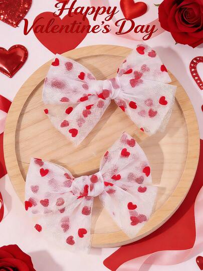 2 st hårspännen med hjärtmönster för alla hjärtans dag, hårspännen med hjärtmönster och rosett för flickor, söta hårspännen med rosett, alla hjärtans dag-present, håraccessoarer