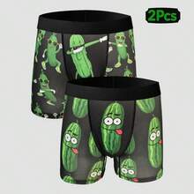2pcs/Pack Funny Novelty Cucumber Digital Print Men's Briefs, Elastic Waistband, Stretchy Comfortable Fit, Machine Washable, Fashionable Casual - Army Green - View 7
