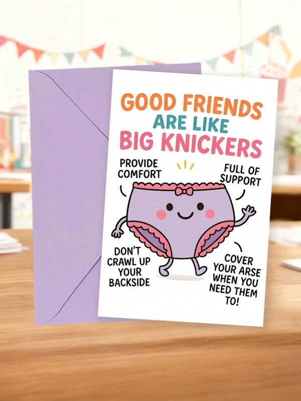 1pc Funny BFF Birthday Card: 'Best Friends Are Like Big KNICKERS!' | Humorous Sisterhood Greeting For Women, Cute Gag Gift To Make Her Laugh, Cartoon Pattern, Paper Material, English Language
