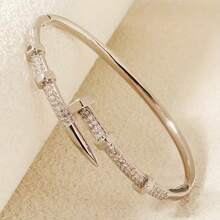 1pc 18K Gold Plated Copper Zirconia Stone Fashion Bracelet, Classic Women's Bangle, Daily Accessory, Holiday Gift For Friends - Multicolor - View 6